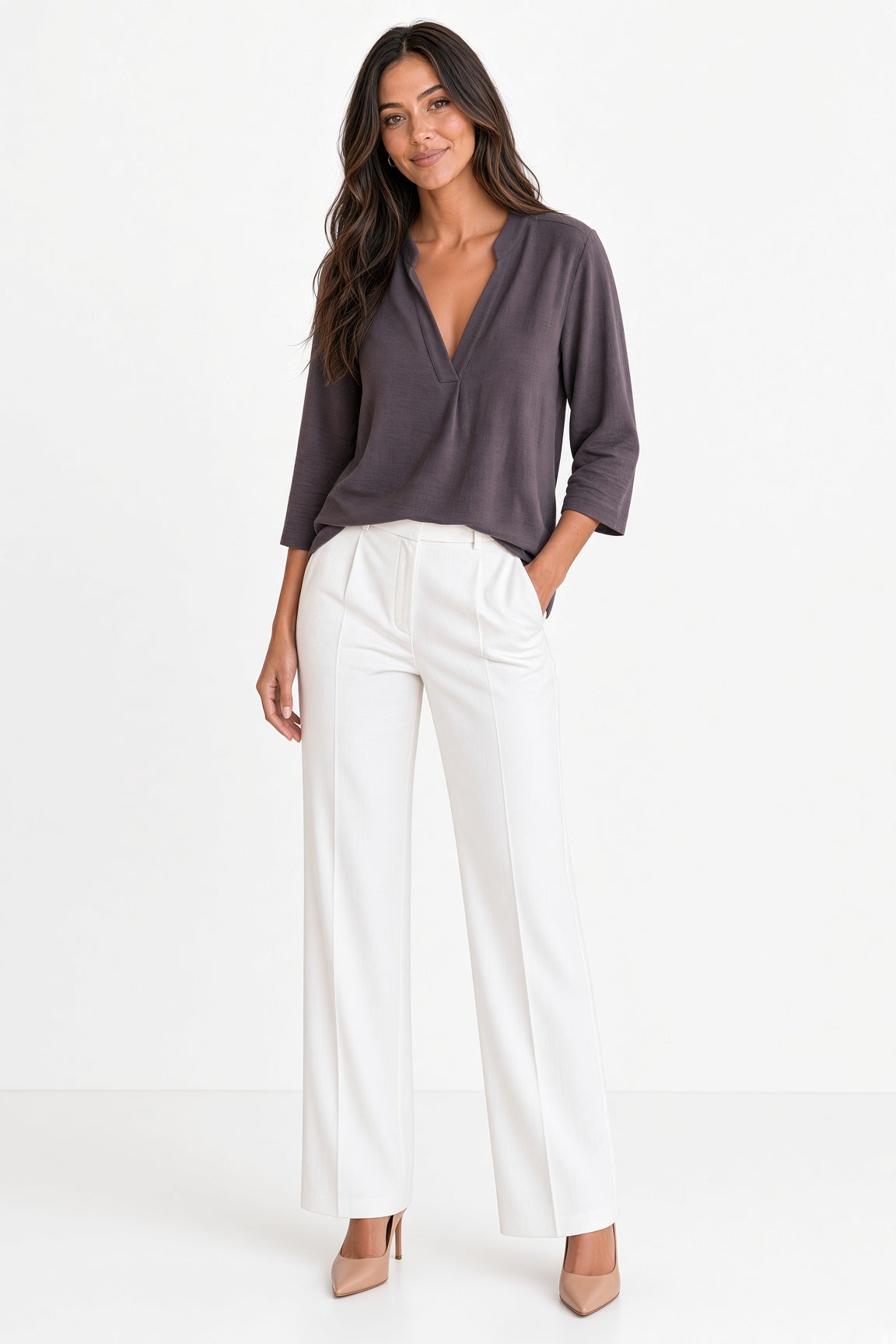 3/4 Sleeve Split Neck Airflow Top