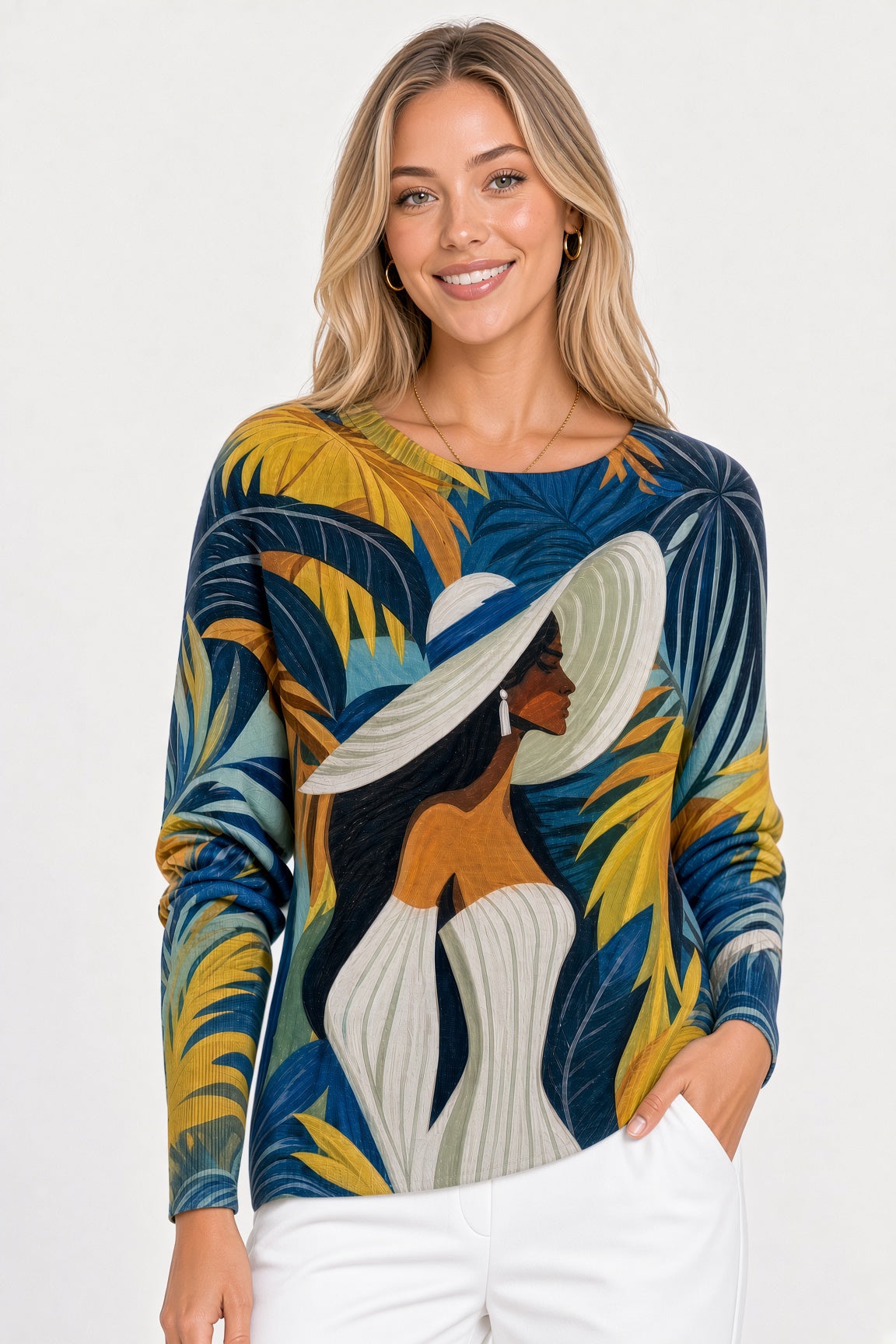 Printed Batwing Sweater