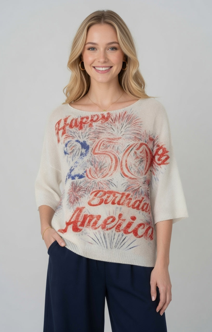 Dolman Sleeve Happy 250 Birthday Sweater