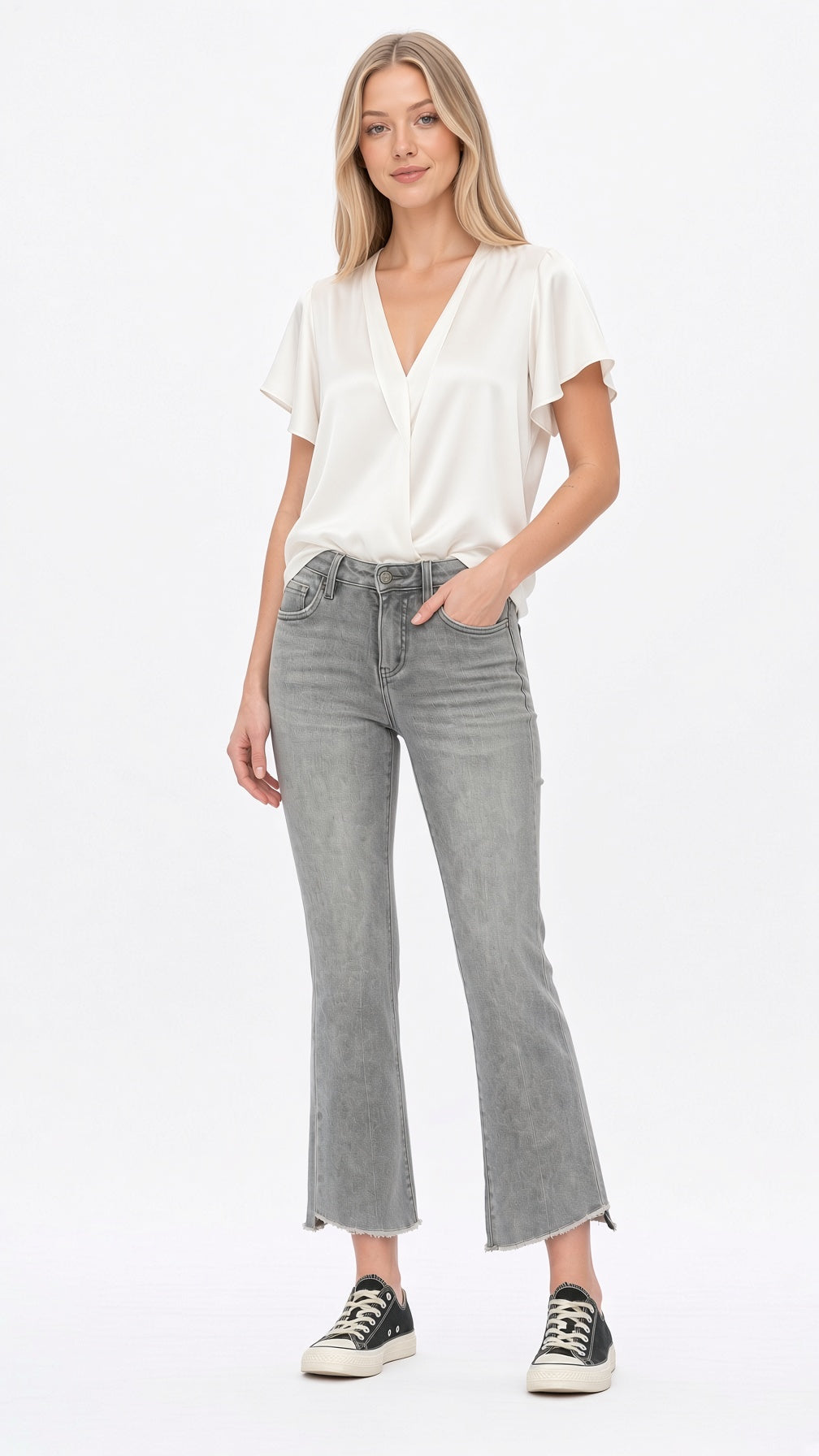 Mid-Rise Crop Frey Hem 27" Jeans