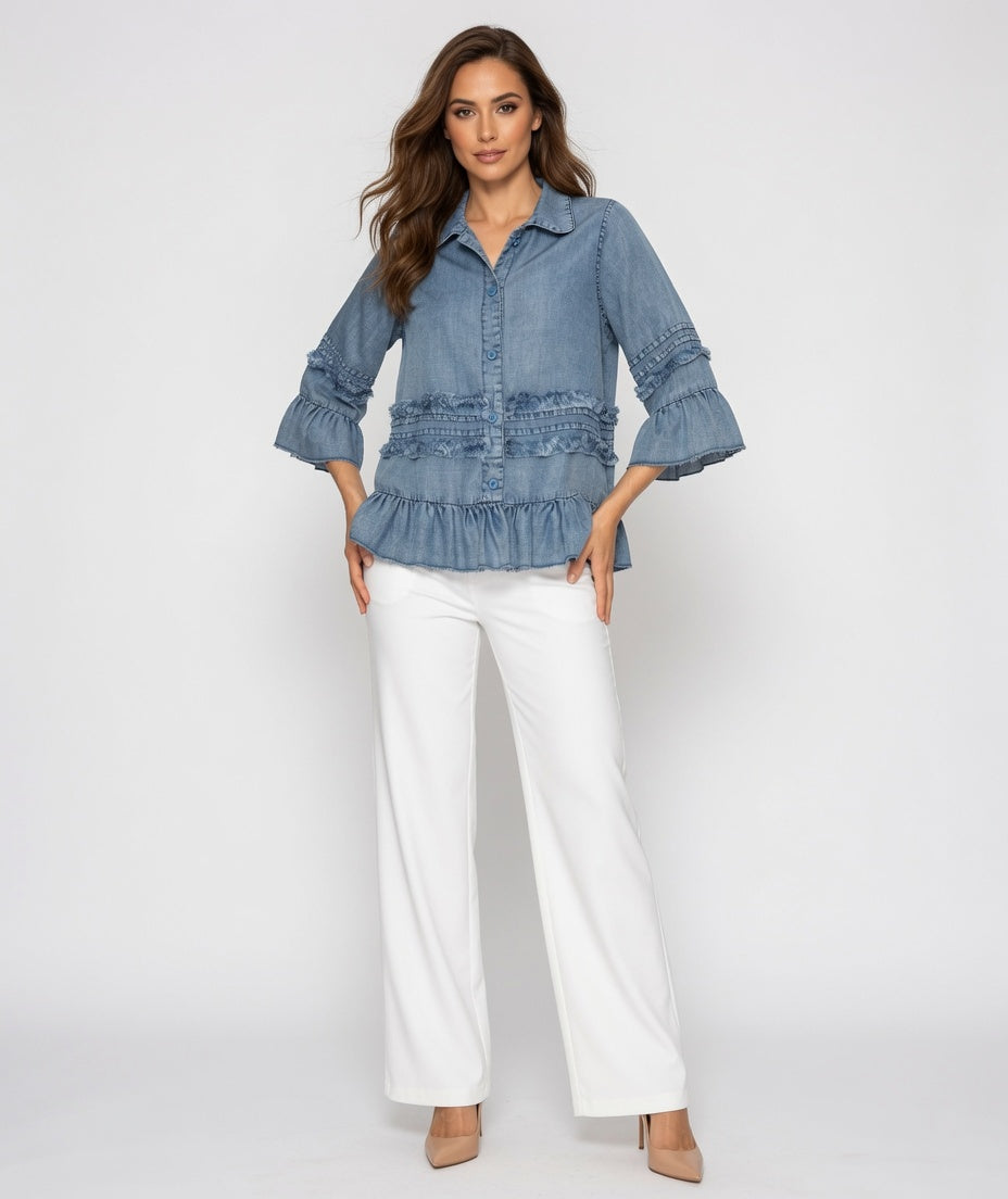 1/2 Sleeve Ruffle Blouse