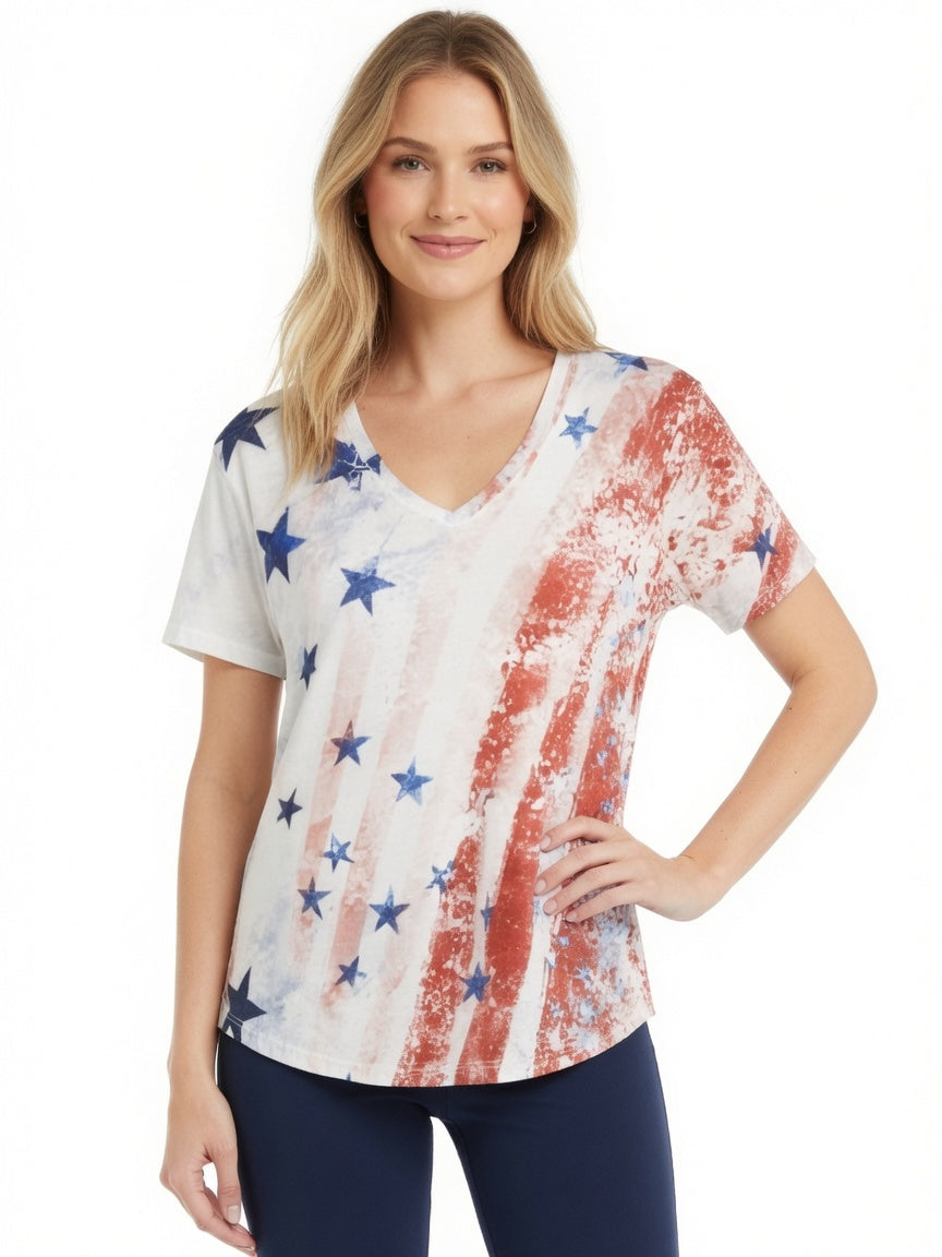 Short Sleeve Eyelet With Lace Print Top