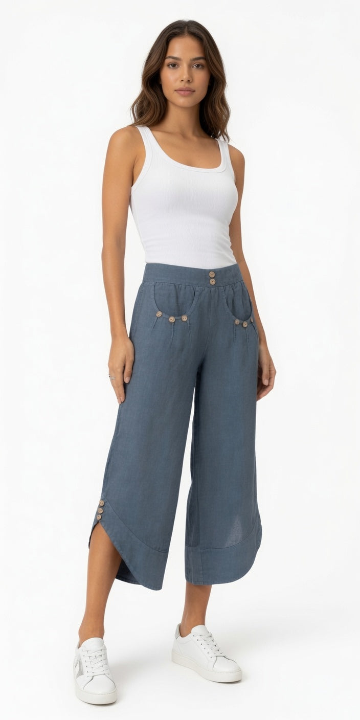 Pull On Crop Pant with Buttons