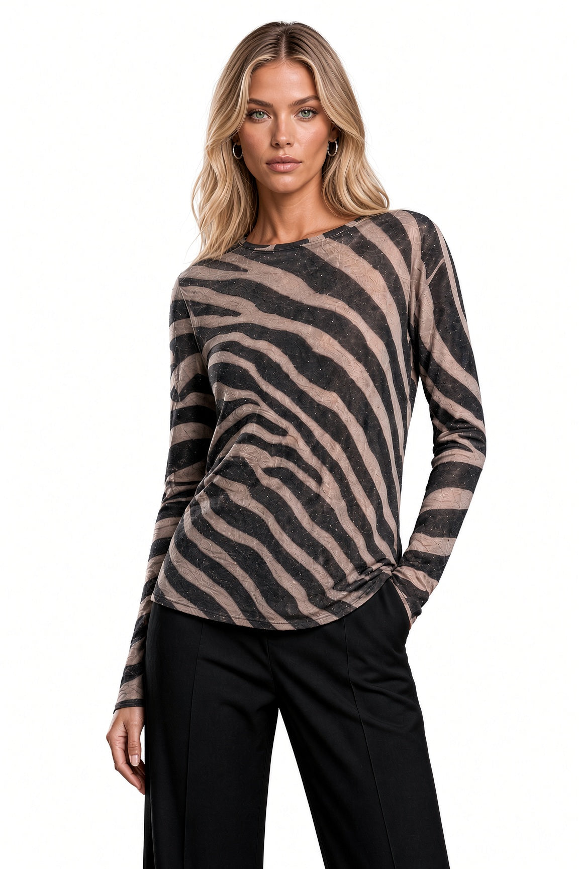 Long Sleeve Crystal Mesh Top