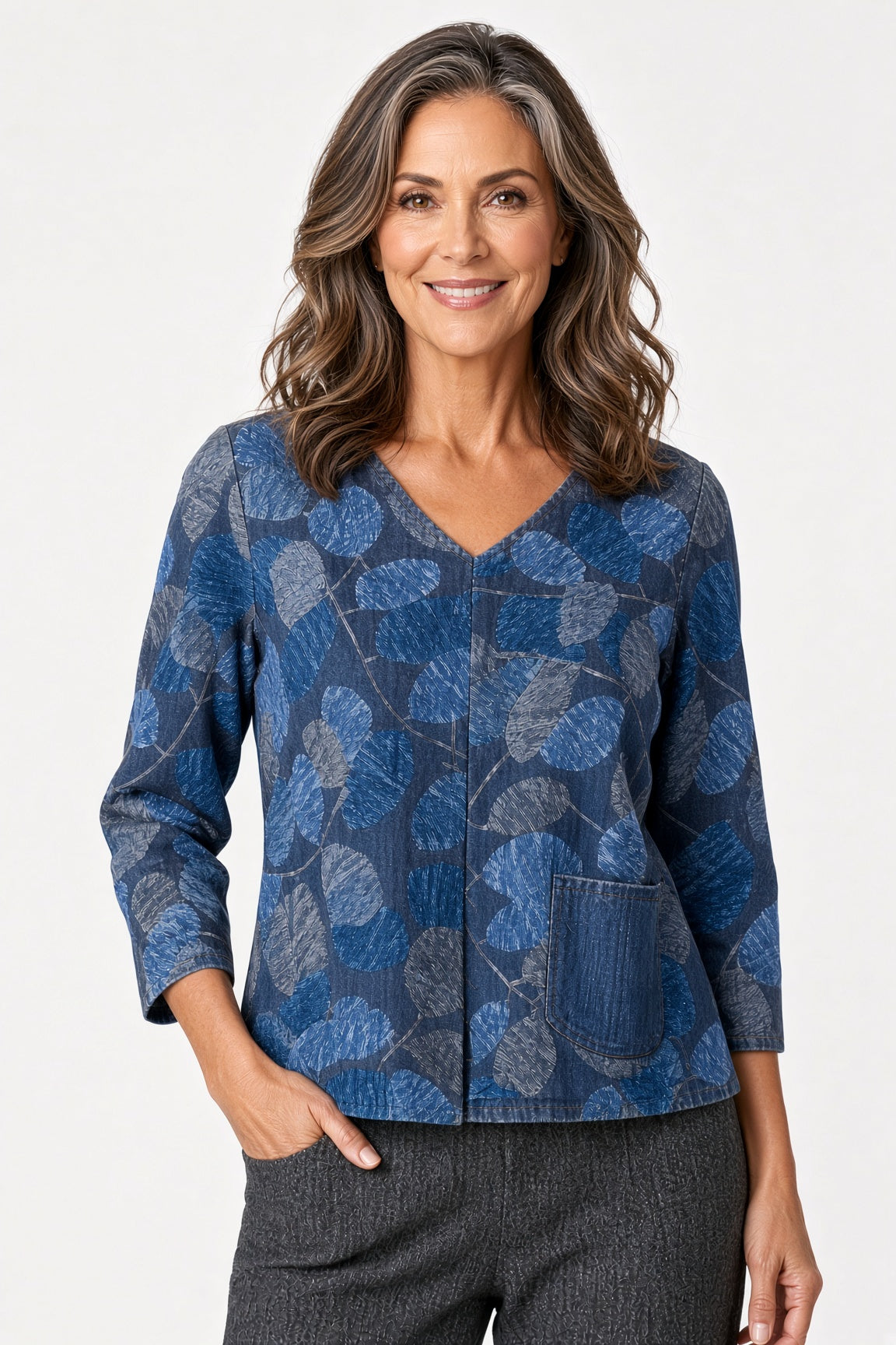 3/4 Sleeve Inverted Pleated Top