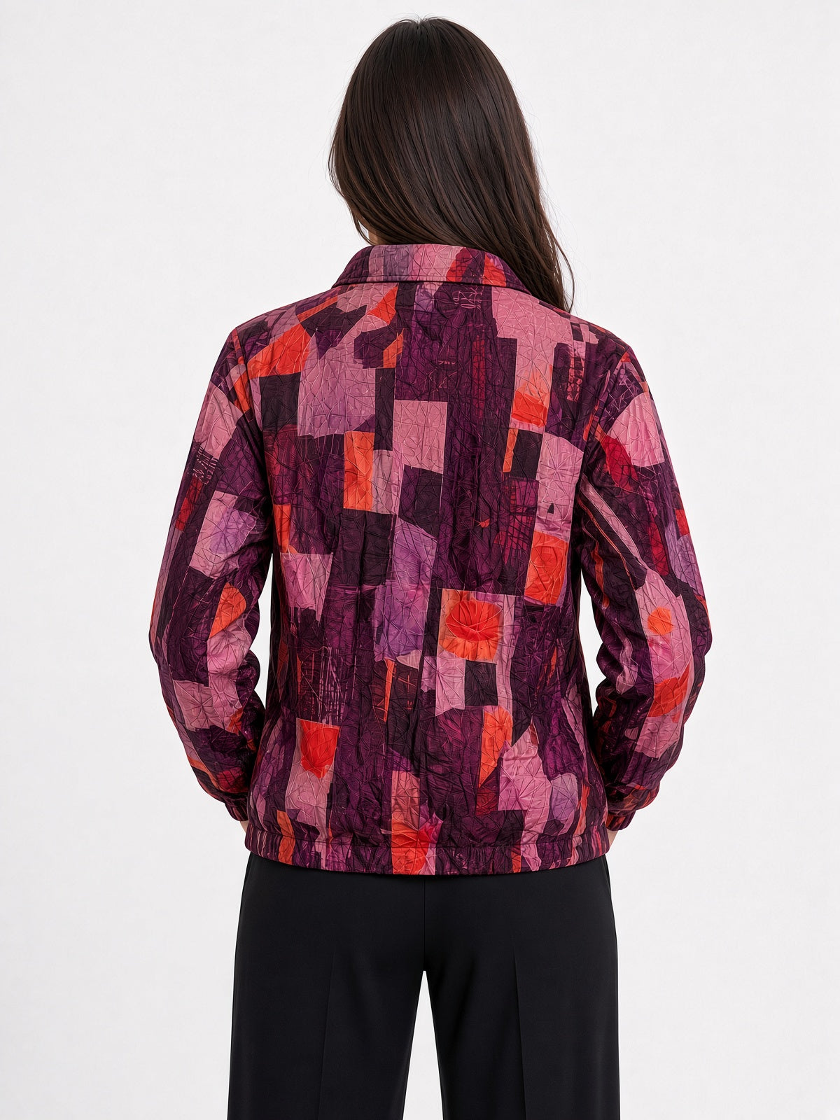 Long Sleeve Red Print Zip Jacket