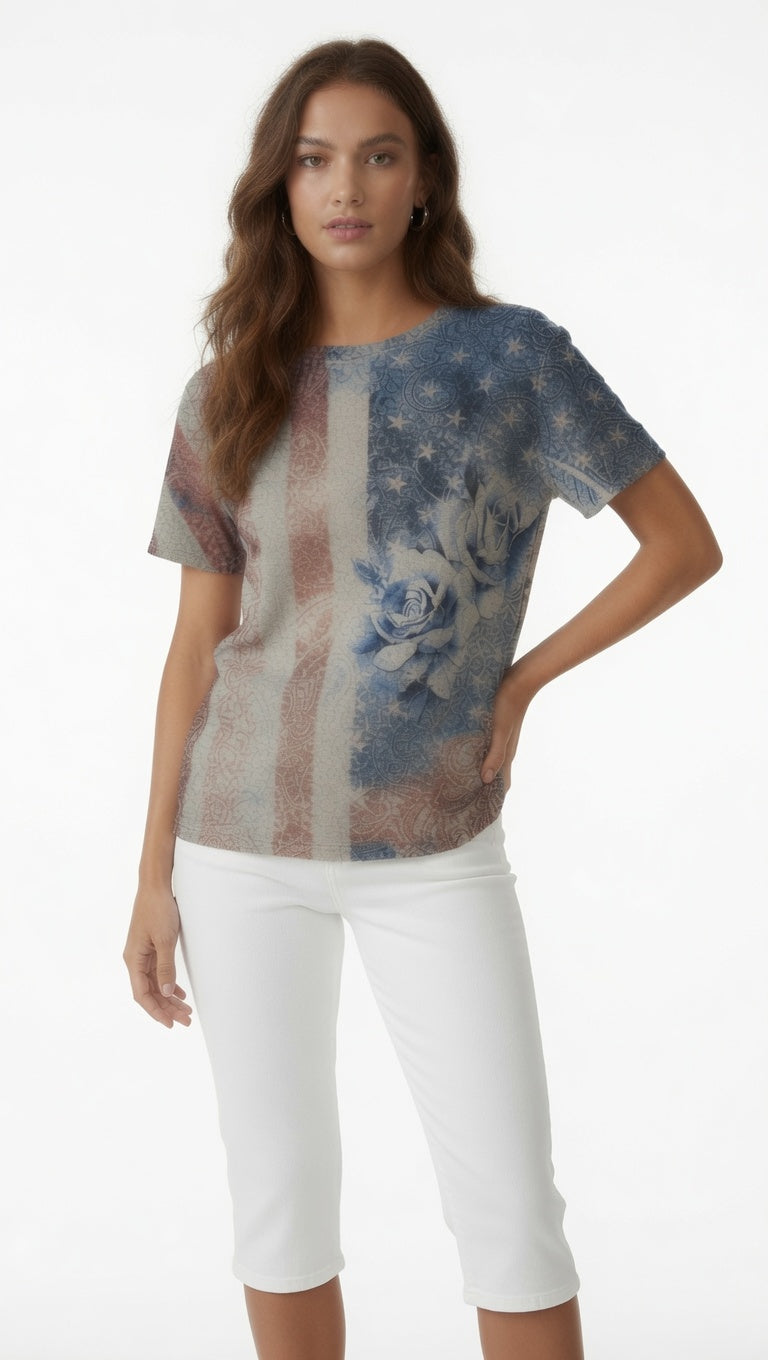 Short Sleeve Shimmer Print Top