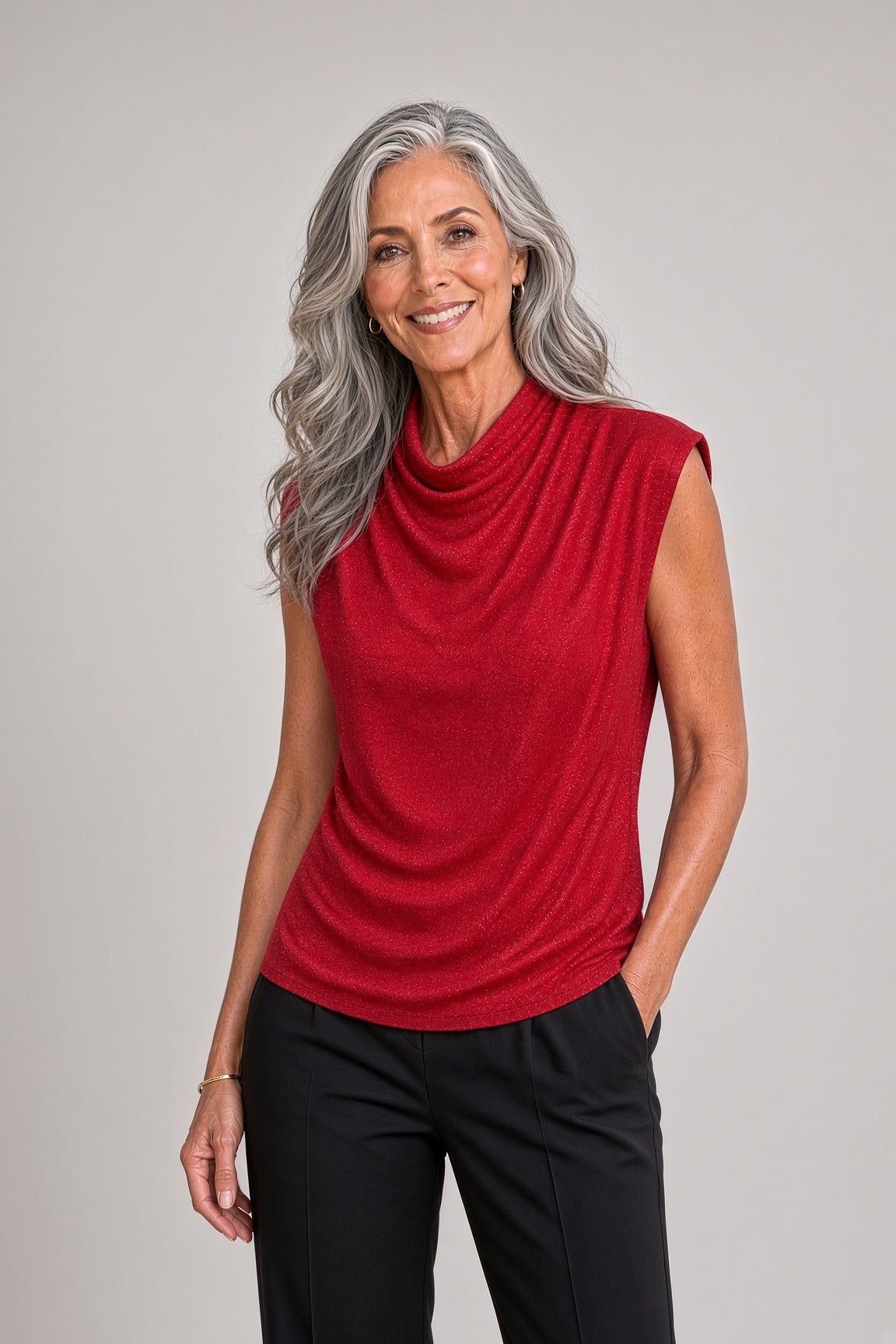 Cap Sleeve Glitter Side Rouche Top
