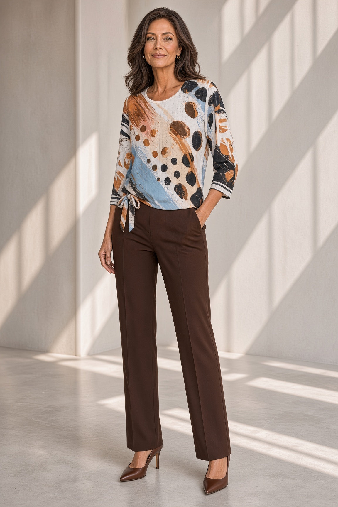 3/4 Sleeve Tie Front Top