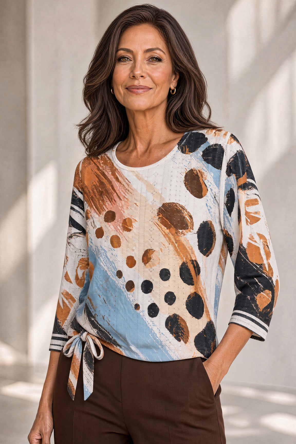 3/4 Sleeve Tie Front Top
