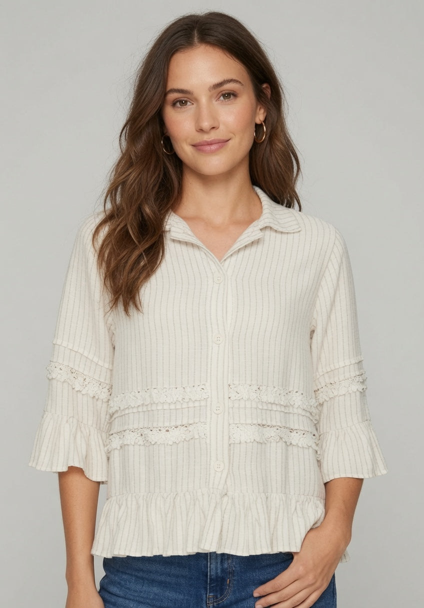 1/2 Sleeve Ruffle Blouse