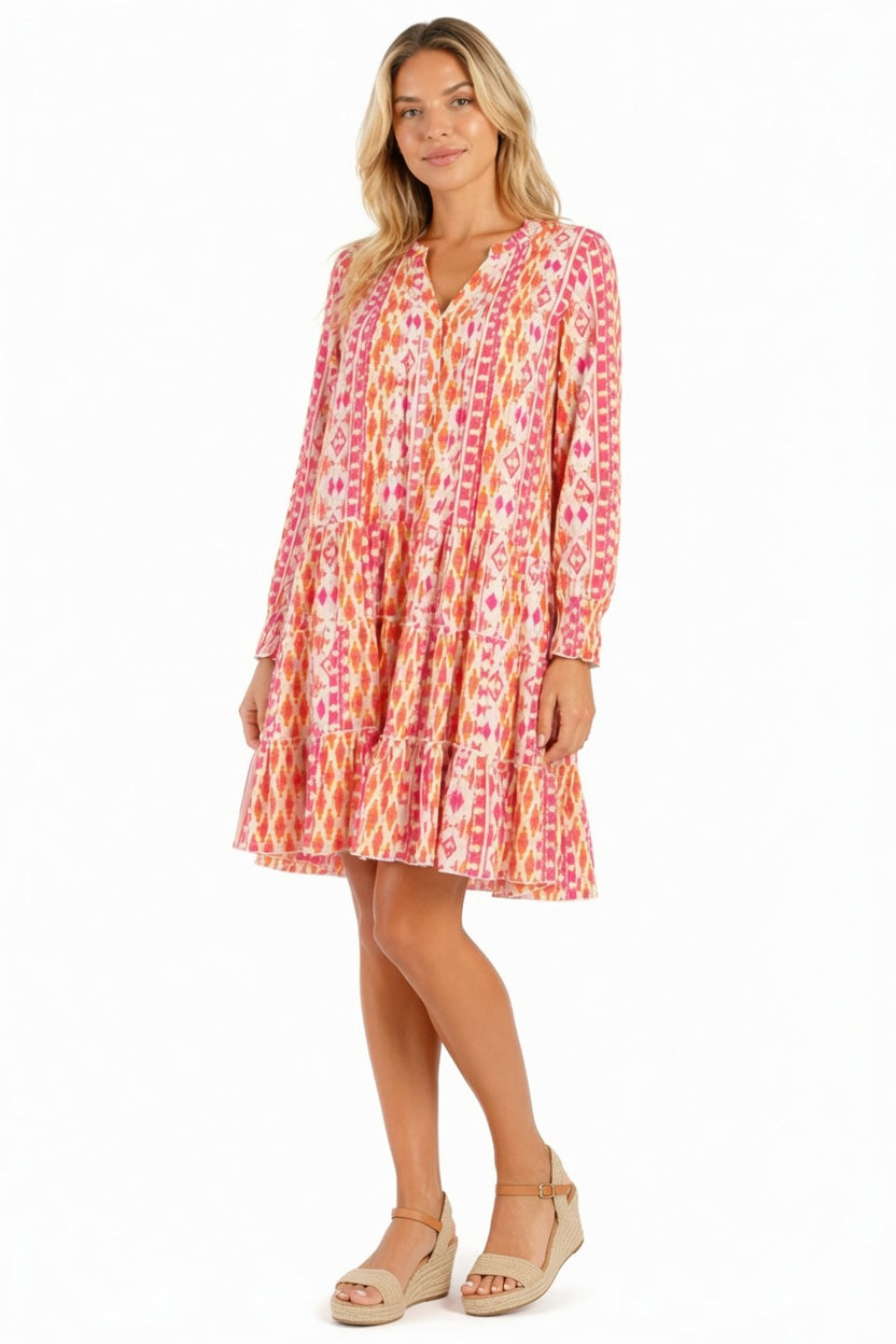 Cotton Tribal Long Sleeve Dress