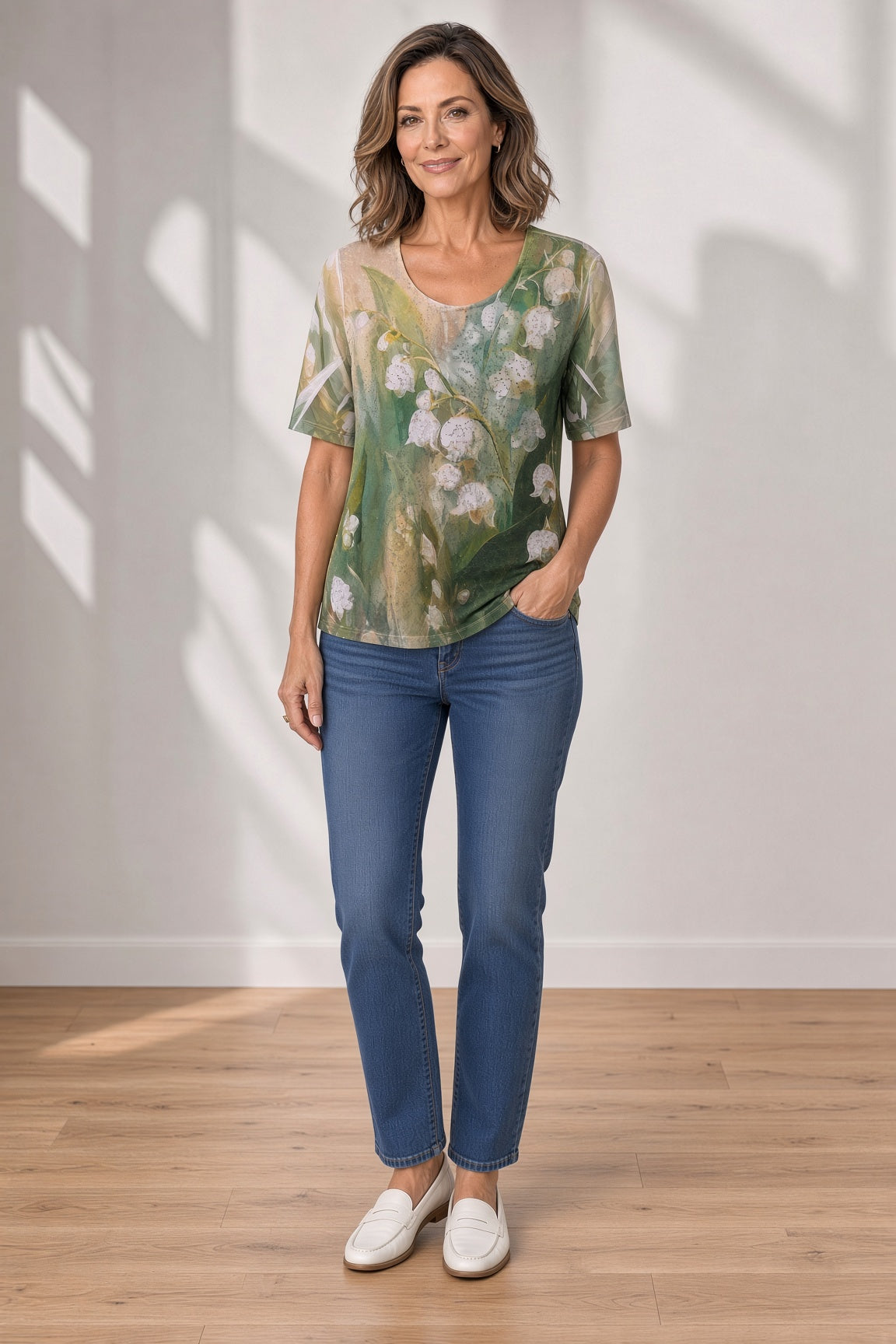 Short Sleeve Sequin Print Top