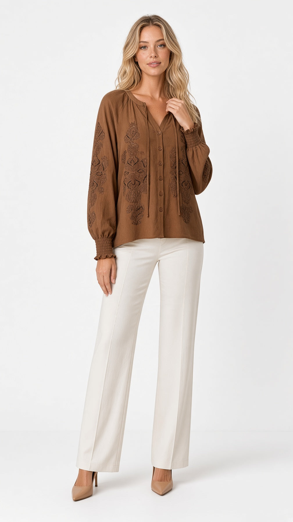 Long Sleeve Embroidered Texture Top