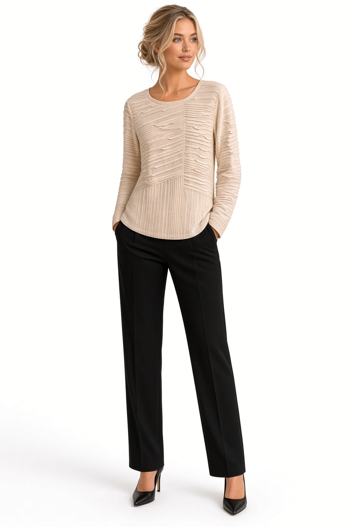 3/4 Sleeve Ripple Seamed Tee