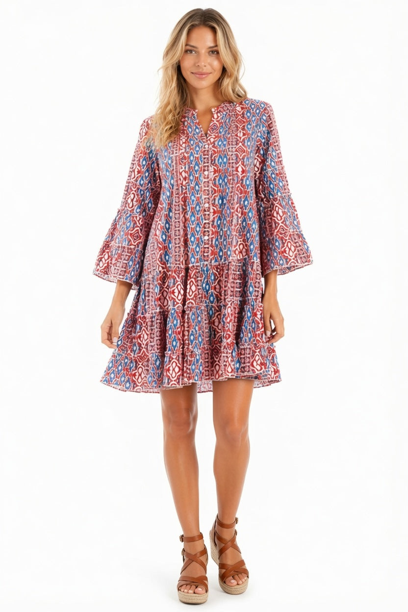 Cotton Tribal Long Sleeve Dress