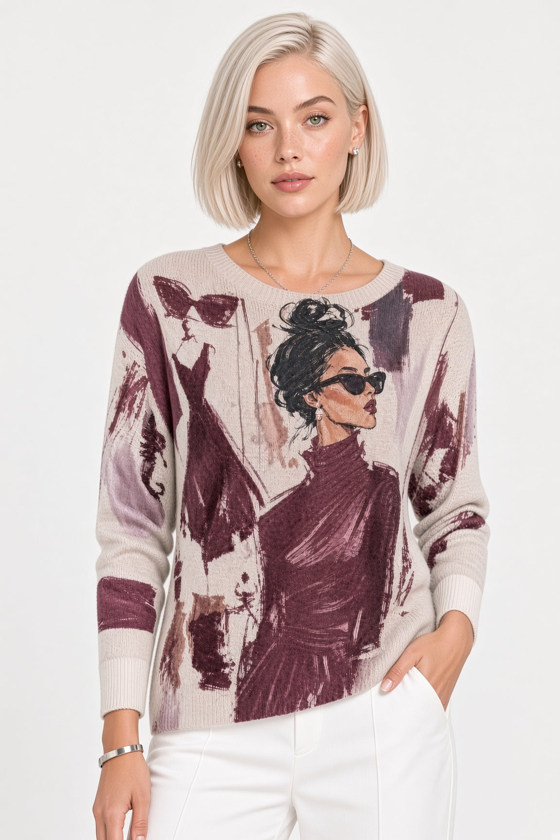 Printed Batwing Sweater