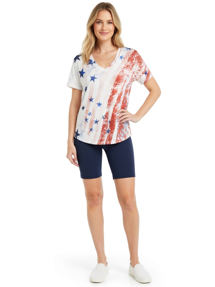 Short Sleeve Eyelet With Lace Print Top