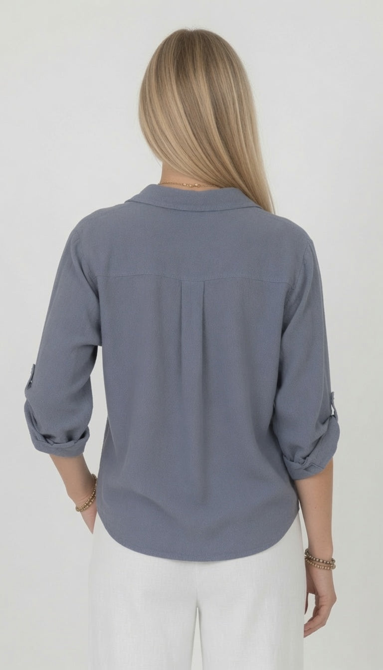 Roll Sleeve Button Front Tie Front Shirt