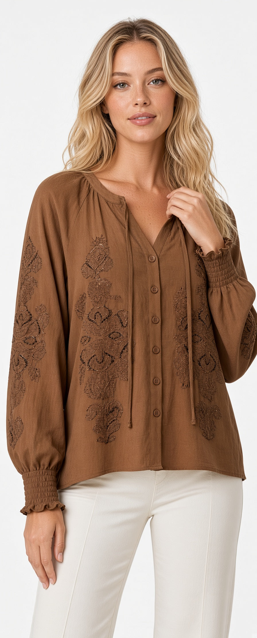 Long Sleeve Embroidered Texture Top