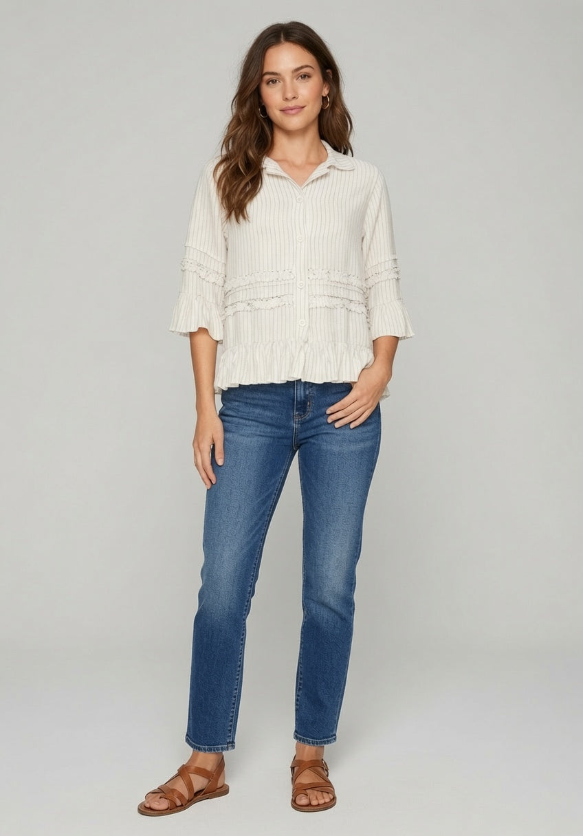 1/2 Sleeve Ruffle Blouse