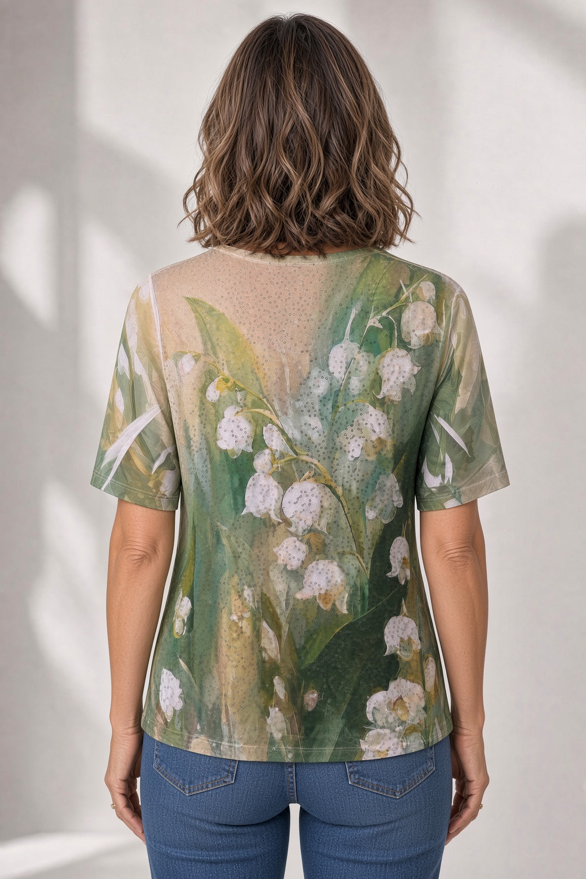 Short Sleeve Sequin Print Top