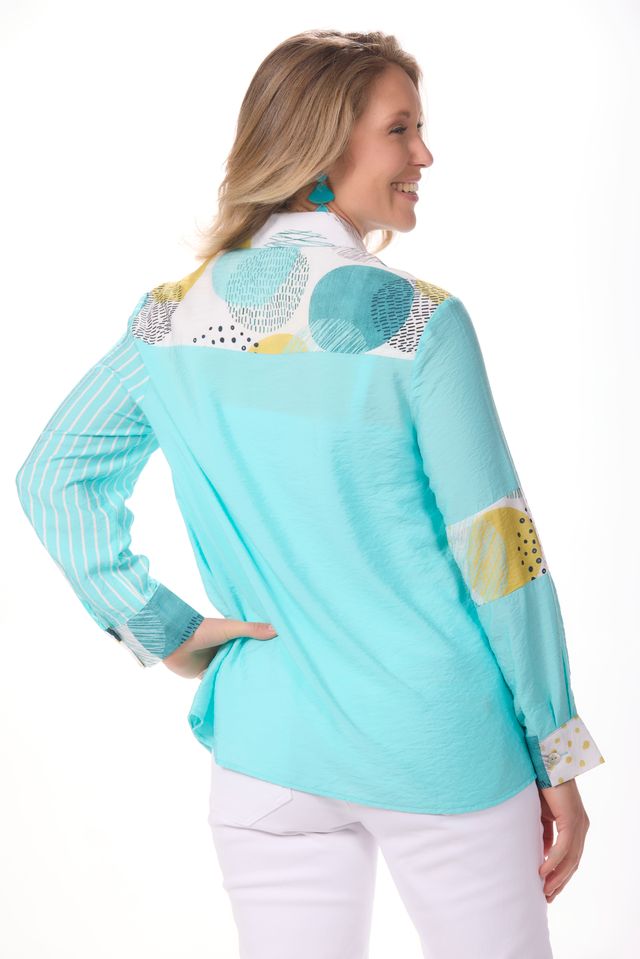 3/4 Sleeve Button Front Print Top