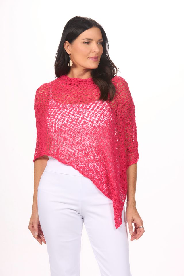 Front image of lost river popcorn poncho in hot pink.