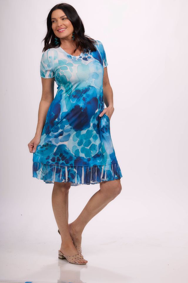 Cap Sleeve Ruffle Hem Dress