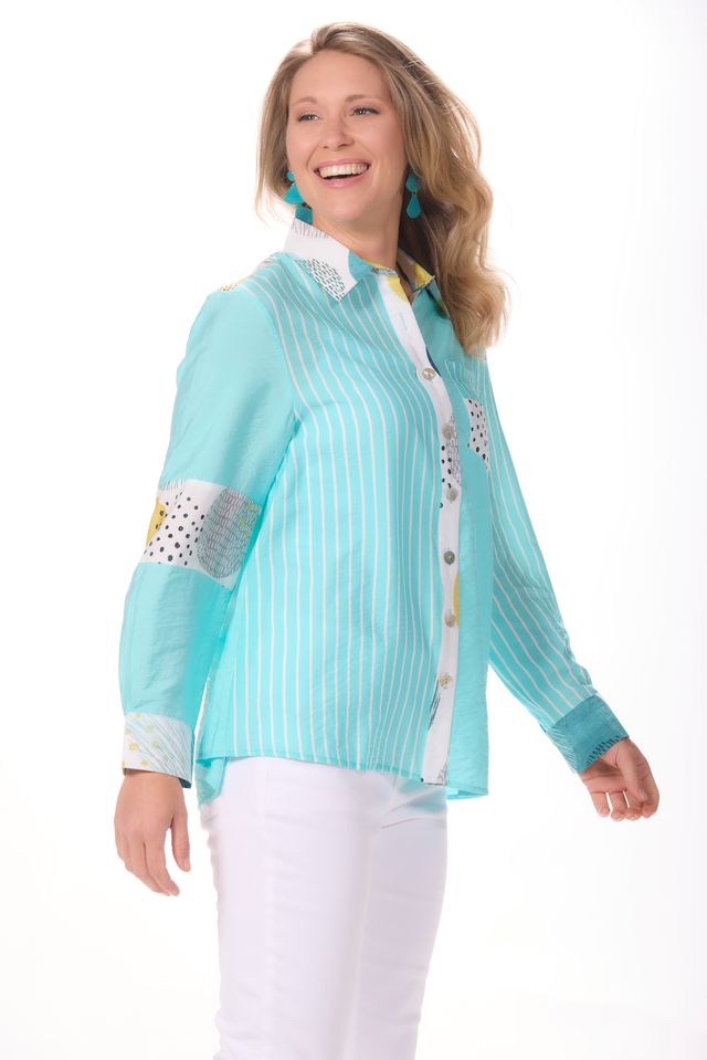 3/4 Sleeve Button Front Print Top