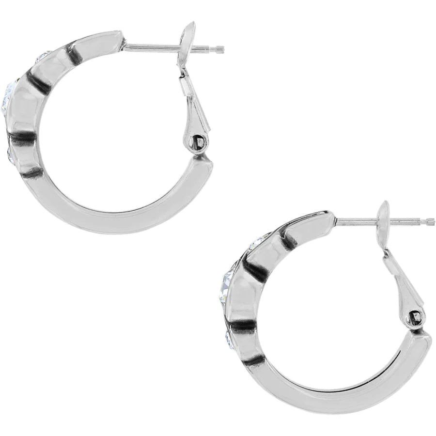 Side image of Brighton Infinity Sparkle Hoop Earrings. Brighton silver hoops.