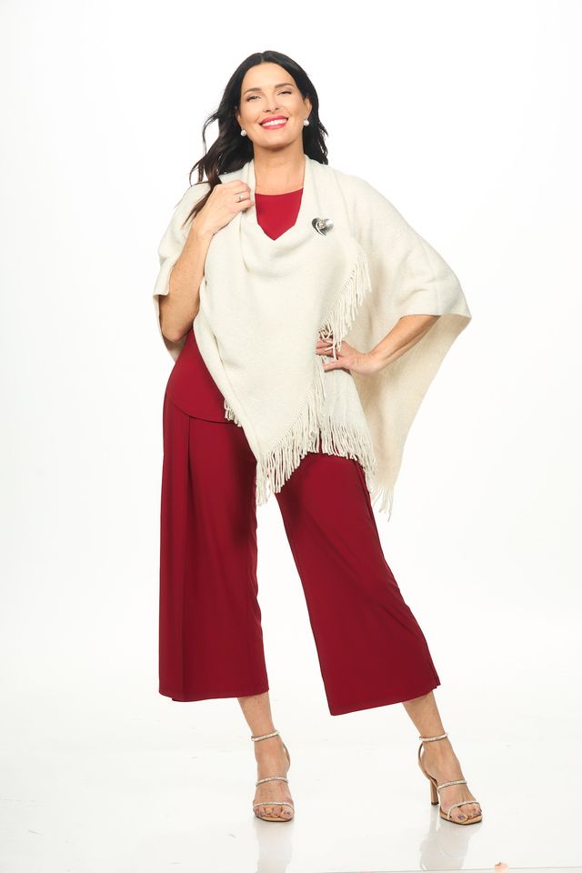 Front image of the magic scarf ivory shawl.