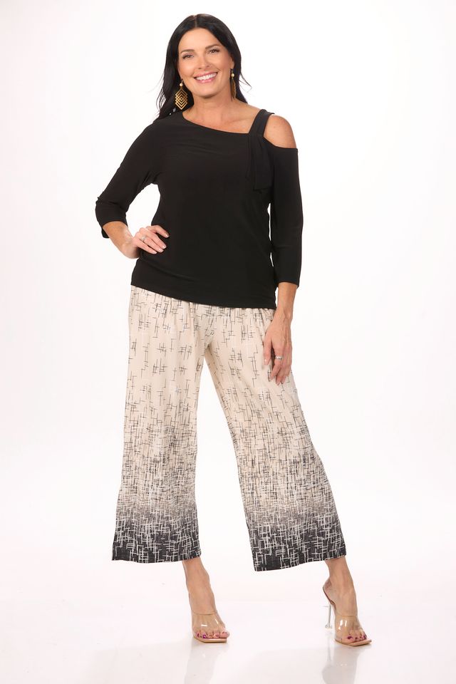 Front image of Picadilly pull on destination collection front slit pant in black and khaki.