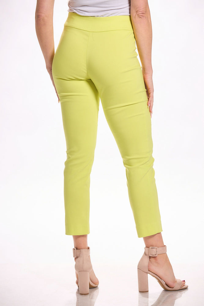 Back image of krazy larry lime green pants. Pull on basic pants in lime green. 