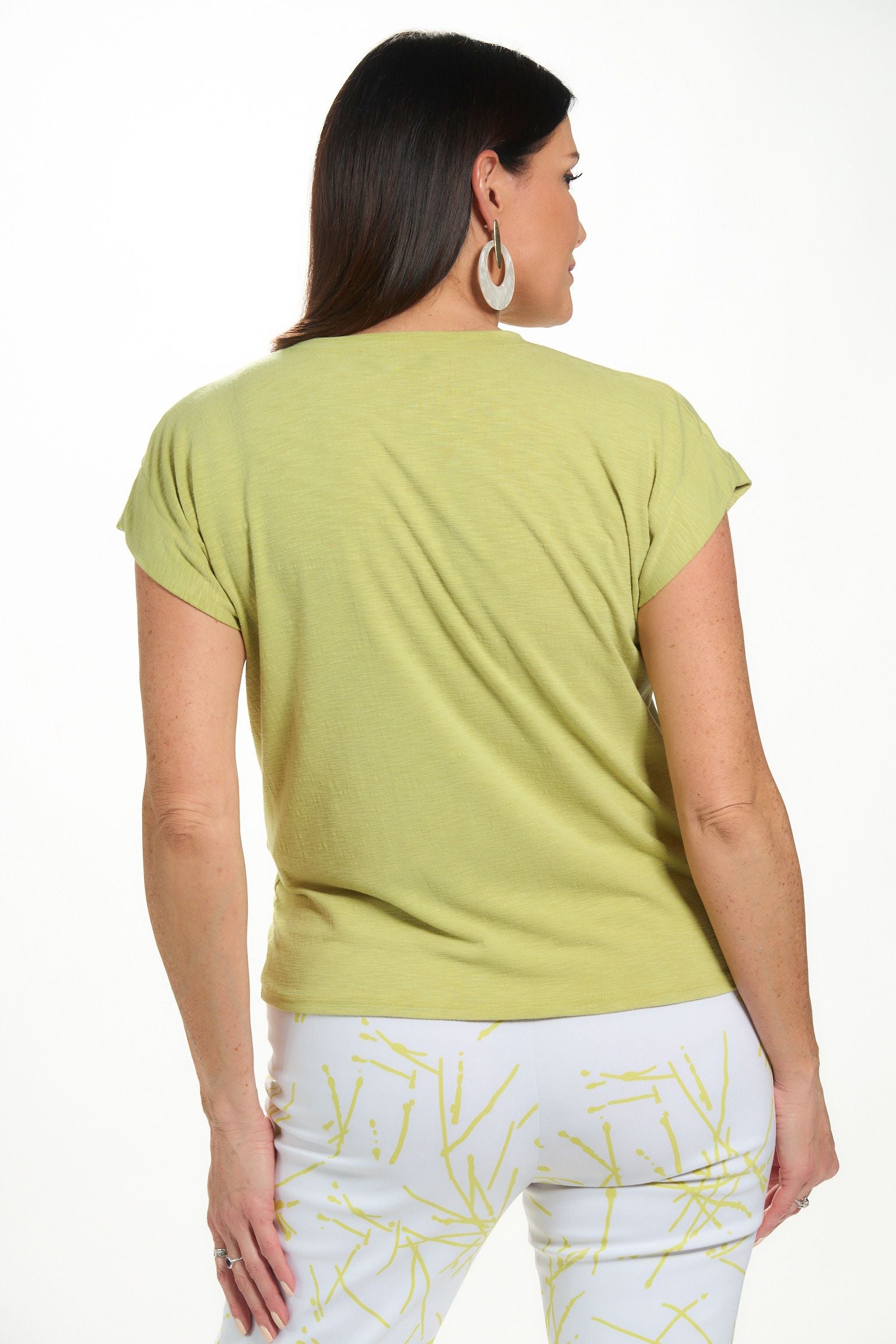 Back image of lime green knot tee.