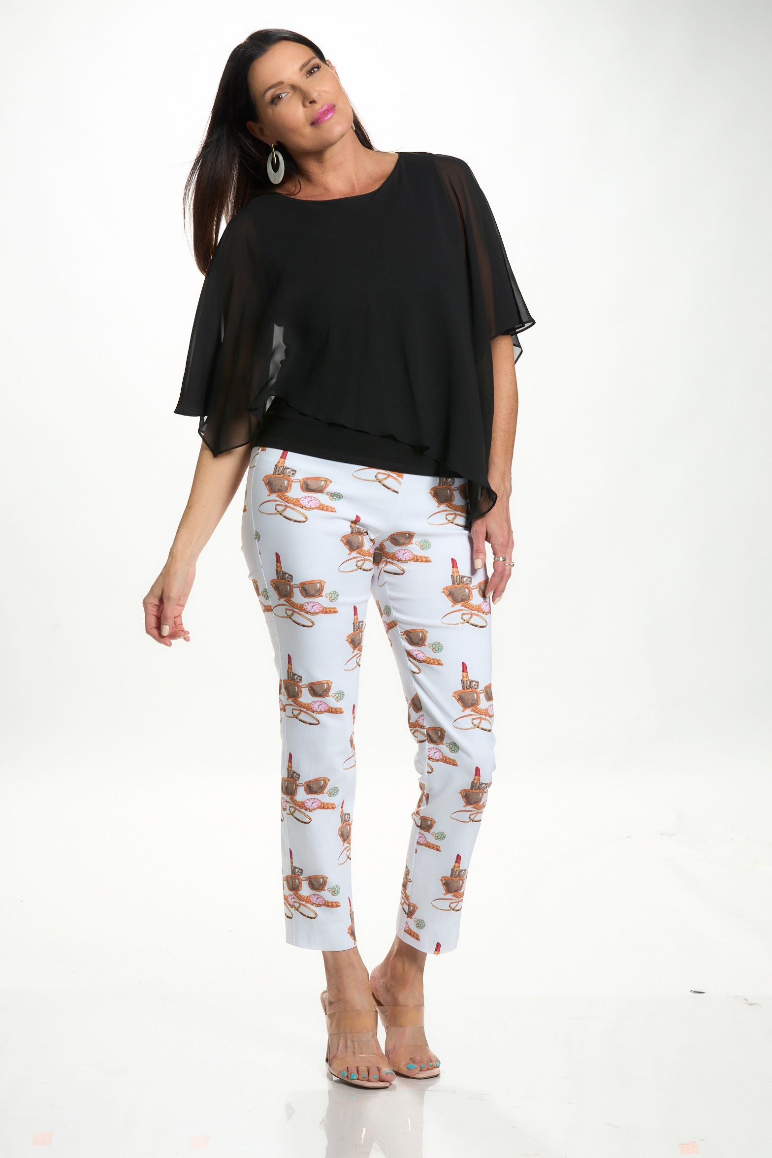 Front image of krazy larry lipstick printed pants.