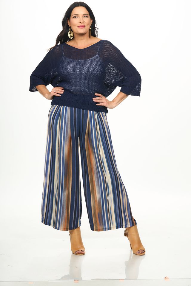 Front image of striped pull on pants.