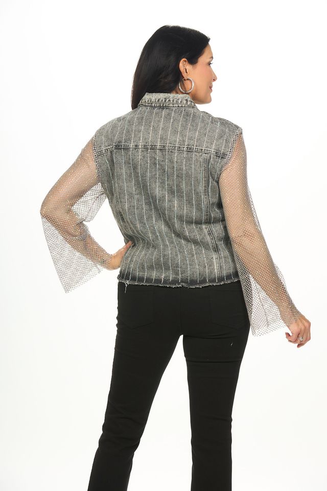 Mesh Sleeve Rhinestone Jacket