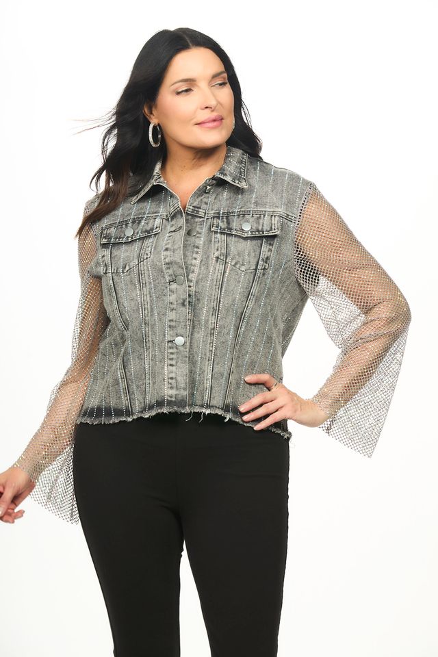 Mesh Sleeve Rhinestone Jacket
