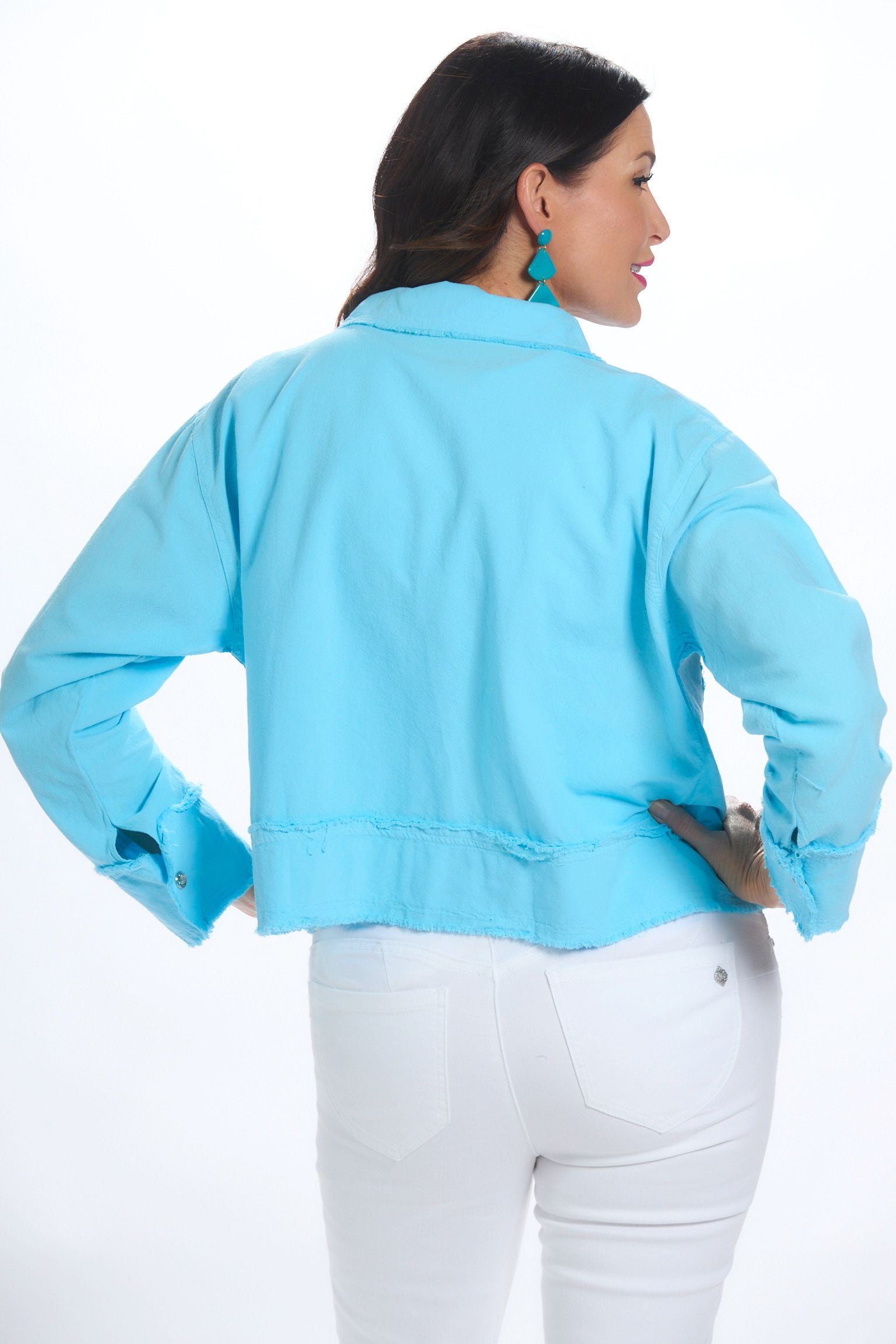 Back image of Giocam Gio Jacket in mint blue.