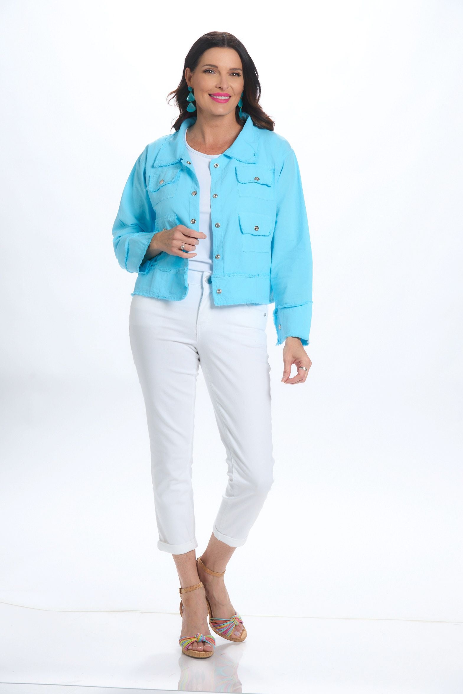 Front image of Giocam Gio Jacket in mint blue.