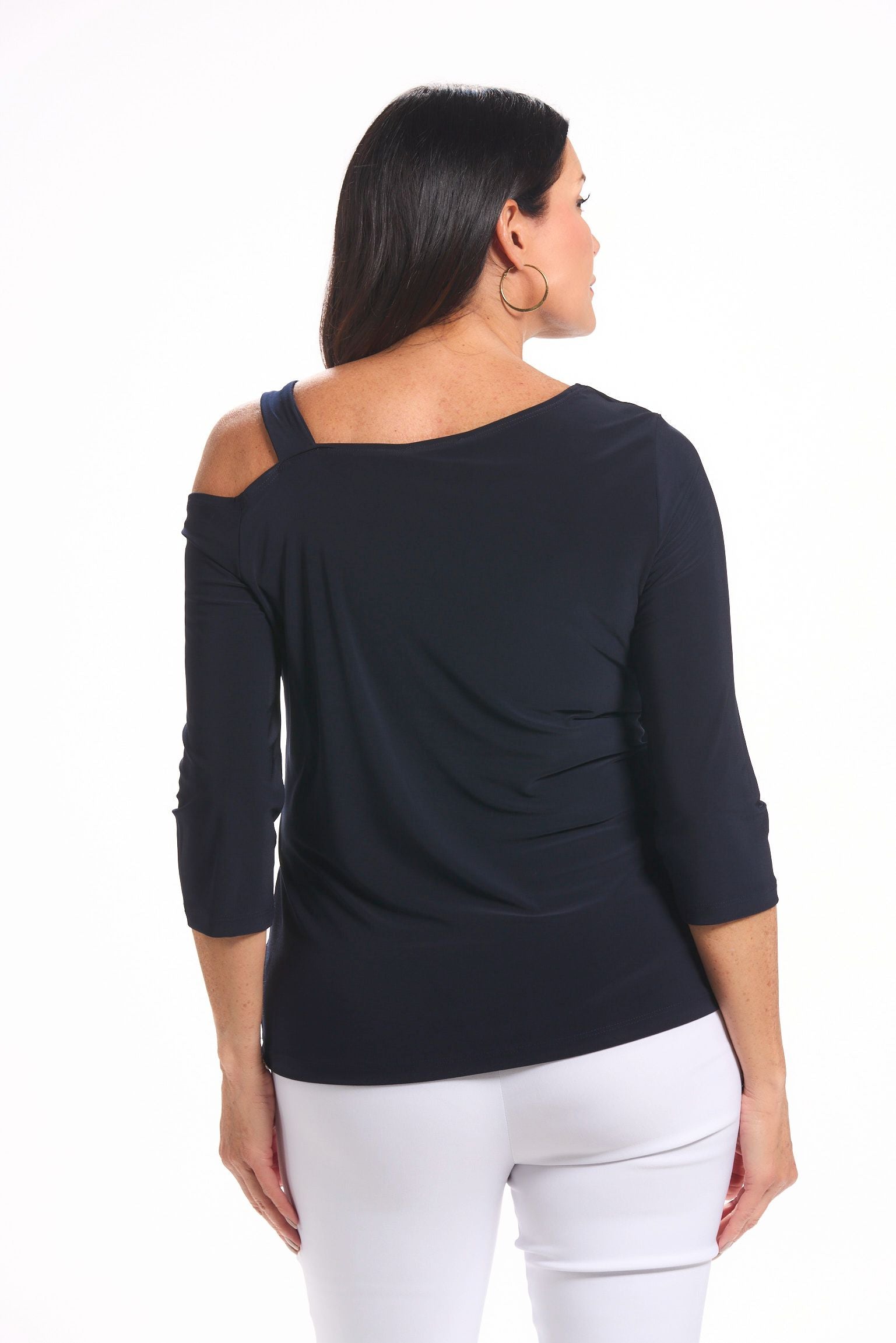 Back image of Picadilly one shoulder top in navy.