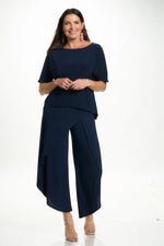 Front image of Mimozza dolman sleeve relaxed top in navy. 