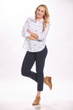 Front image of Krazy Larry pull on ankle pants. Navy solid pull on pants. 