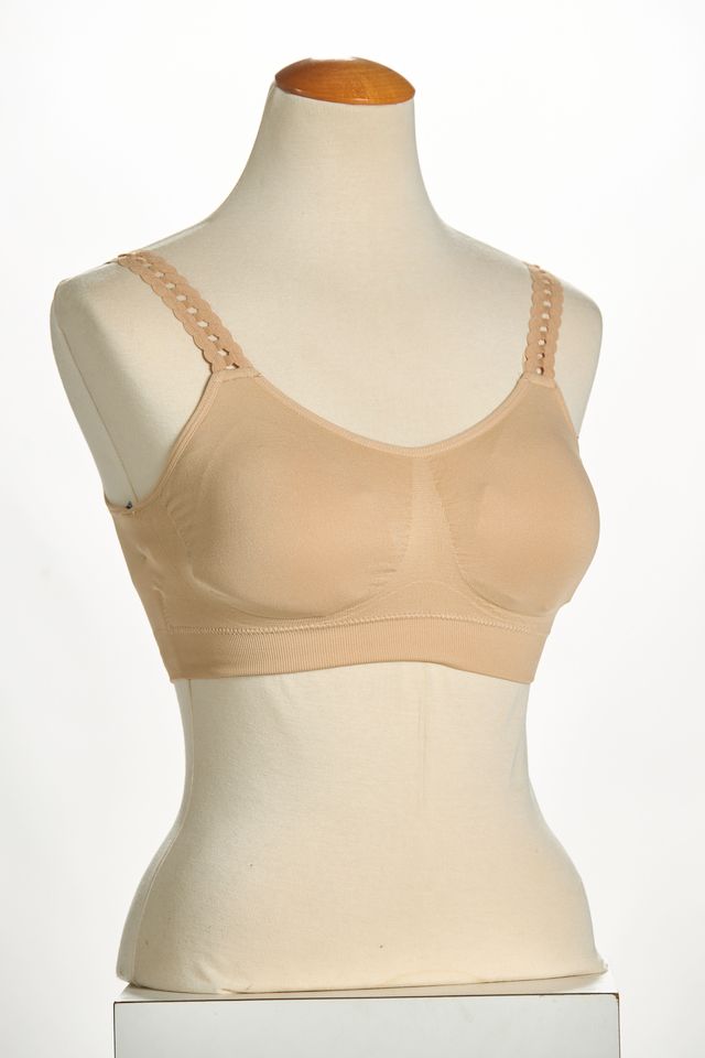 Front image of strap its bra in nude loops.