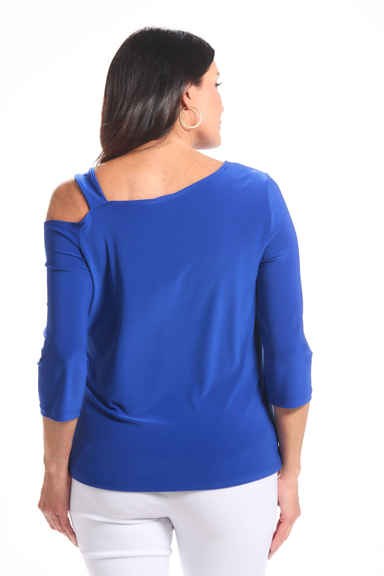 Back image of Picadilly one shoulder top in royal blue.