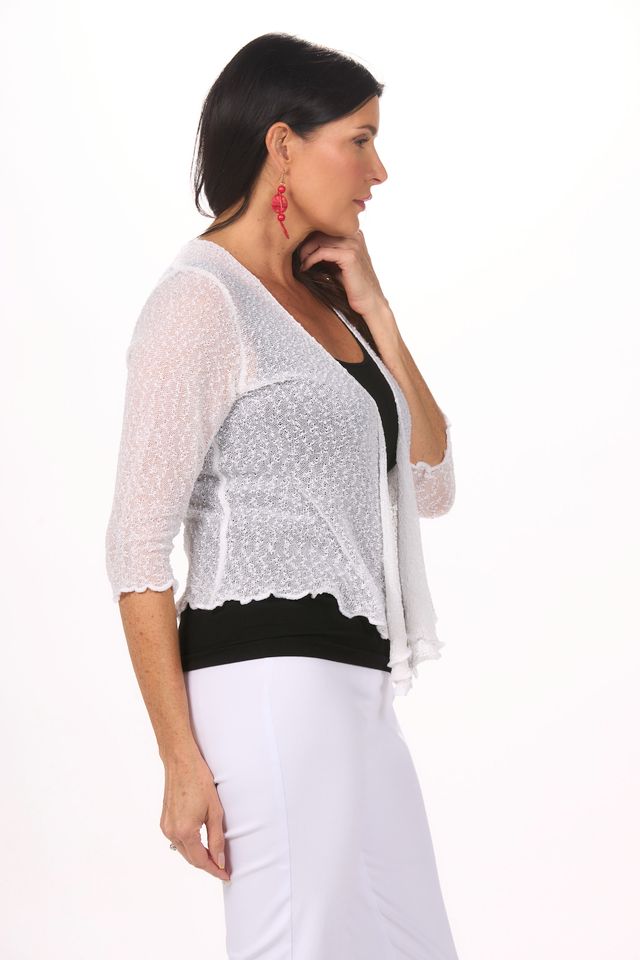 Side image of white papa fashion shrug.