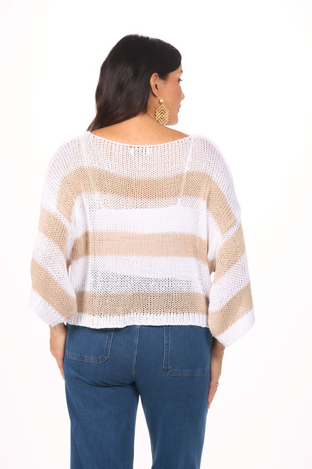 Back image of Look Mode open knit striped sweater.