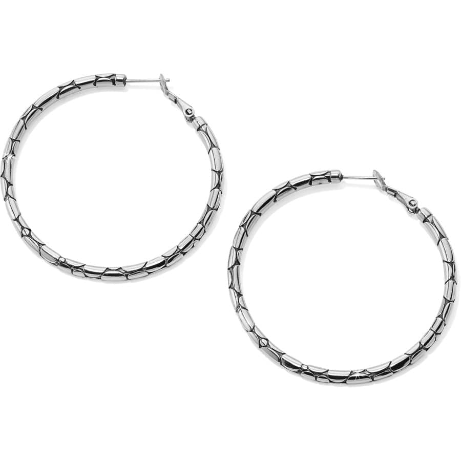 Side image of Brighton pebble large hoop earrings. Silver hoop earrings.