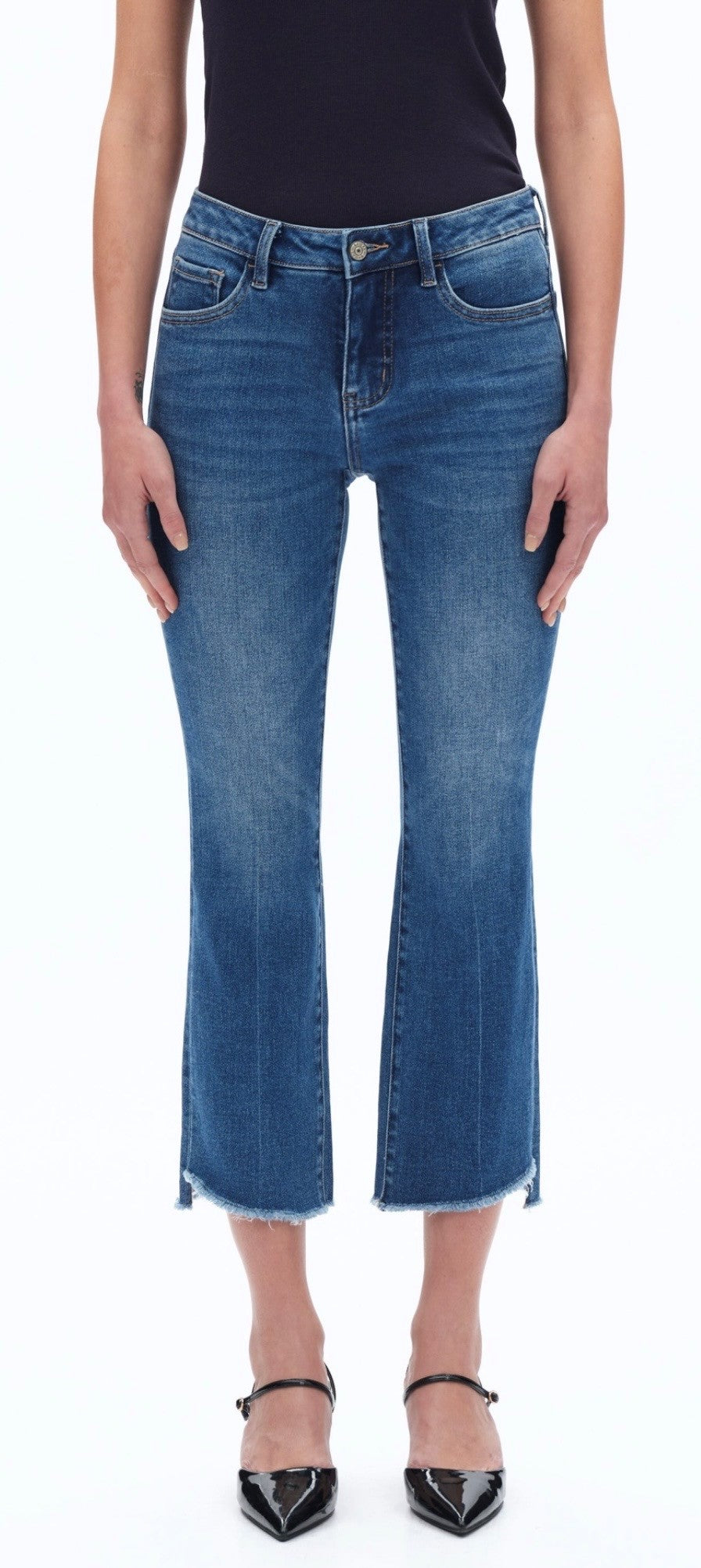 Mid-Rise Crop Frey Hem 27" Jeans